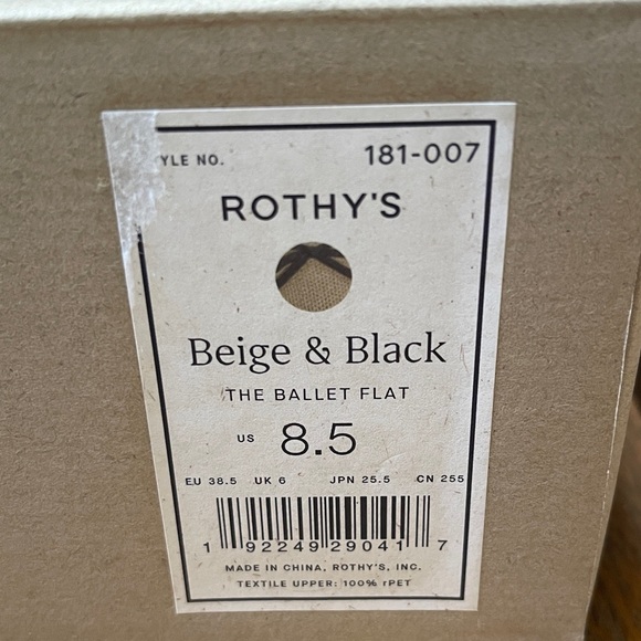 NIB Rothy’s The Ballet Flat in Beige and Black Size 8.5 - Picture 11 of 11